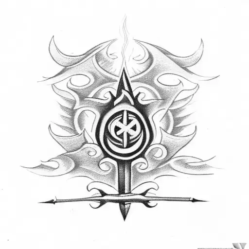Trident With Flames And Dagger At Bottom