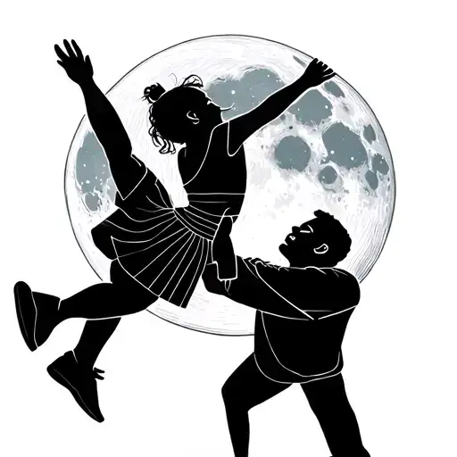 Dad Lifting Daughter In Air Over Head In Front Of Moon