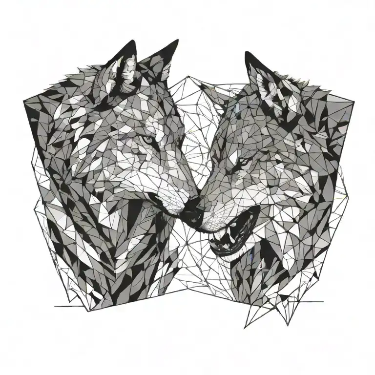 Side Profile Of Two Wolves Snarling At Eachother Facing Each Other