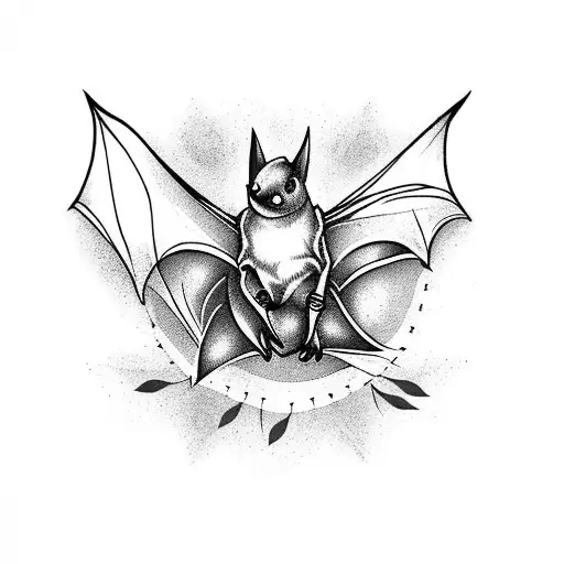A Realistic Black And Grey Tattoo Of A Bat Surrounded By Bluebells