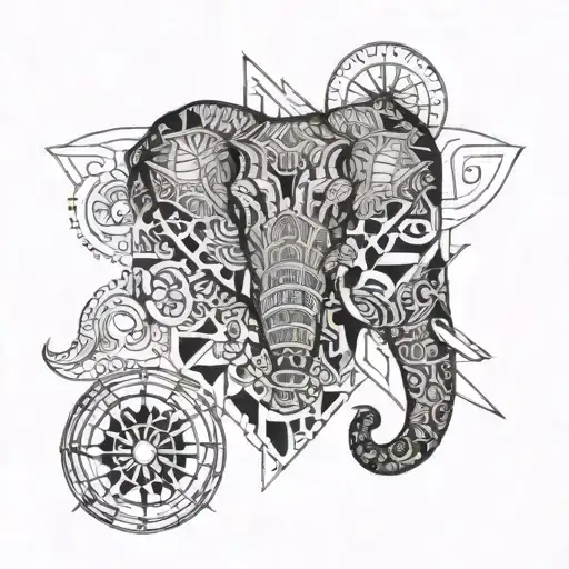 Elephant Head With Compass Surrounded