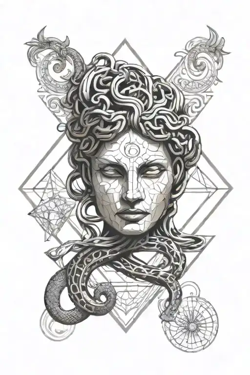 Sacred Geometry With Medusa Head And The Sicilian Symbol
