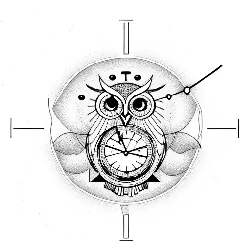 Owl And Hummingbird With Clock And Moon