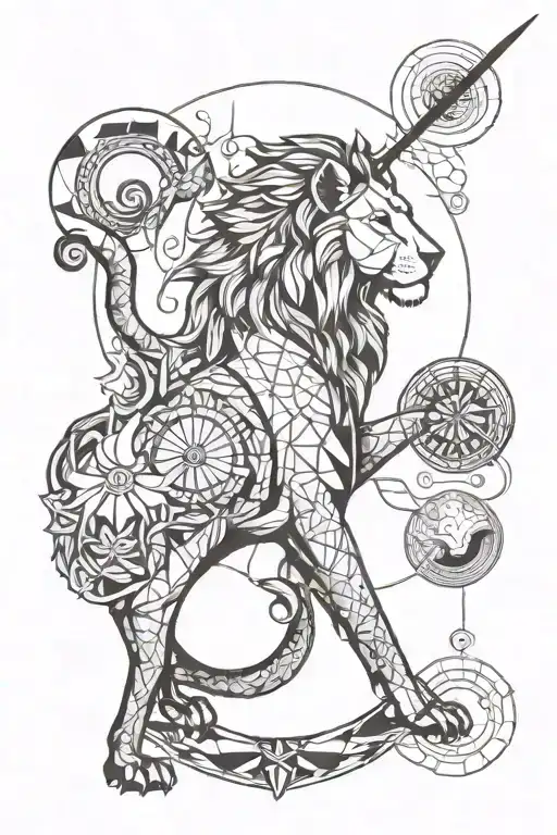 Lion And Uterus With Moon Surrounded Stylus Femme