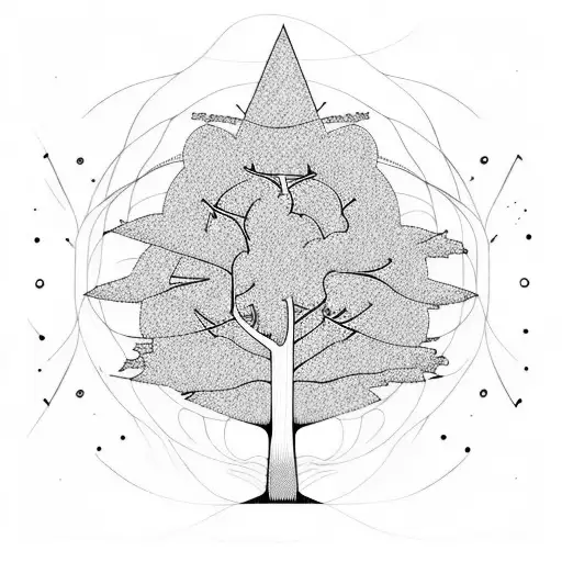 Tree Depicting The Passing Of Time With Lines Curves And Dots