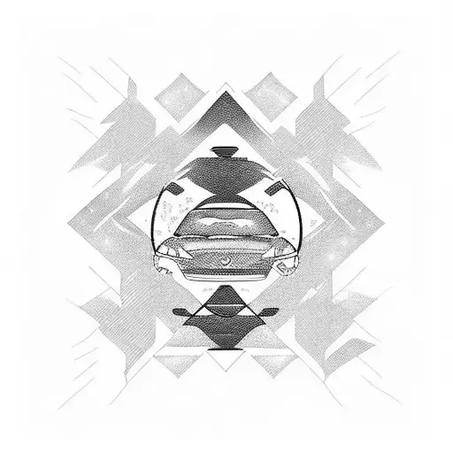 A Car Drives At Sunset