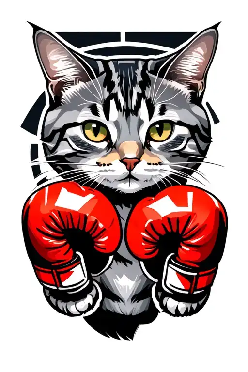 Gray Tabby Cat Wearing Boxing Gloves