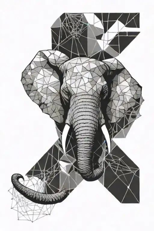 Male African Elephant Head Fine Line Triangles And Diamond Background