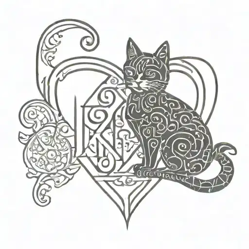 Heart And Cat With Initials J And P Intertwined