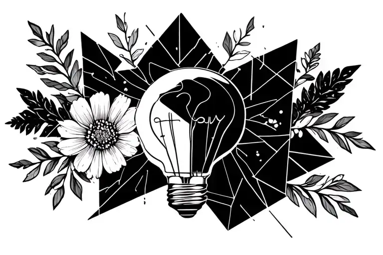 Broken Light Bulb With February Birth Flowers In It And Puzzle Pieces Around