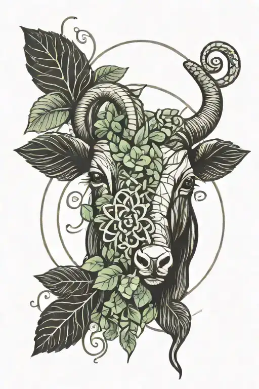 Clover And Leaf And Aries Horn And View Surrounded