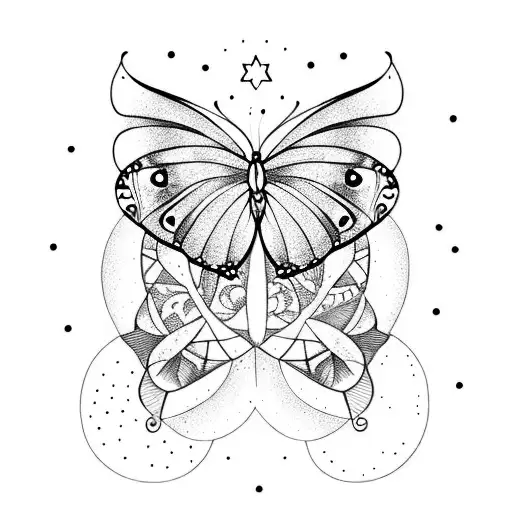 Moon With Butterfly And Stars