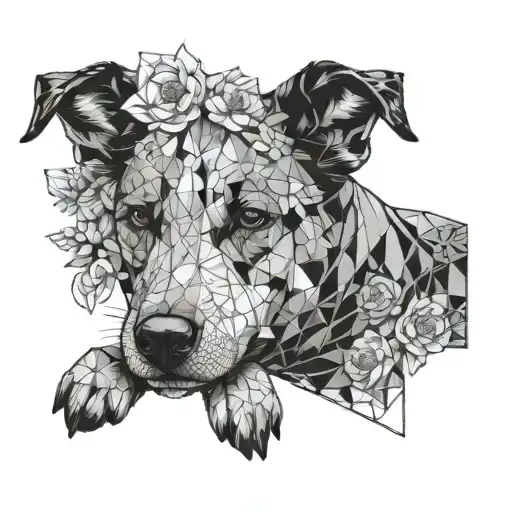 Cattle Dog Sleeping With Flowers Growing