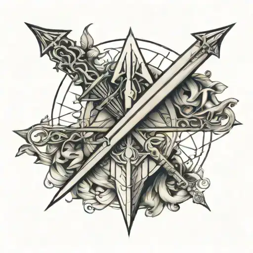 Renaissance Angle And Sword With Goemetric Shard Background