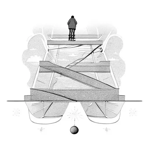 A Detailed Portrait Of A Father And Son Walking On A Staircase To The Heavens