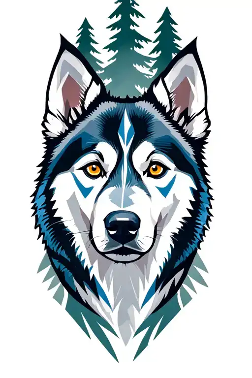 Husky Dog With Different Colour Eyes And Forest