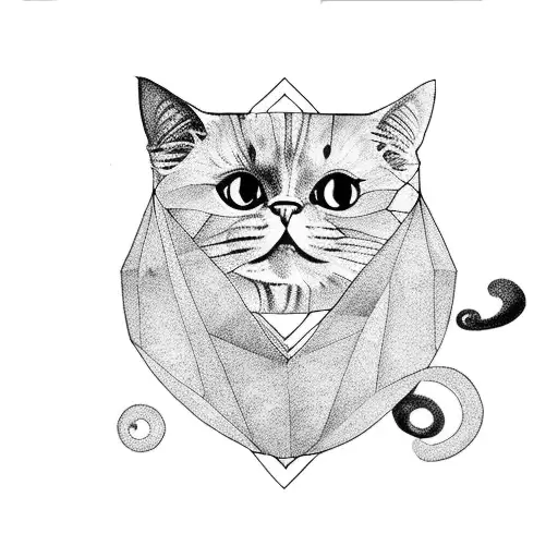 Black Cat Sitting And It's Tail Becoming A Geometric Style Spiral