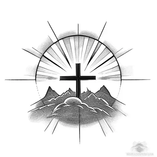 Three Crosses With The Sun In The Background And Rays Coming Forward