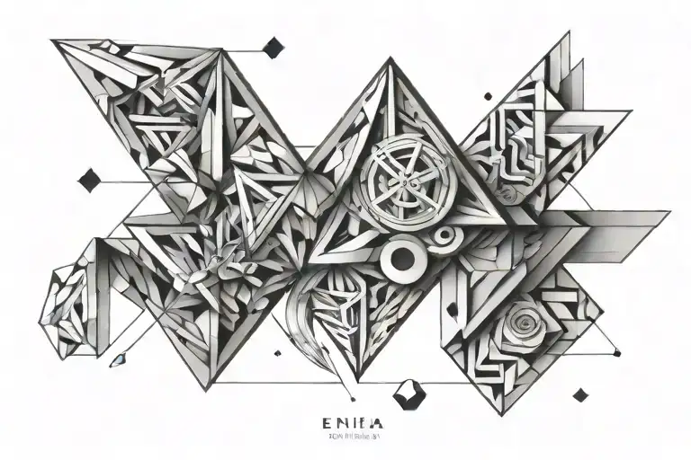 3D Geometrical Tattoo Design That Include The Word Enea And Viola