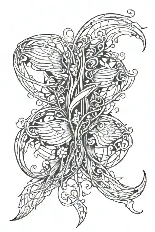 Space Angel Wings Symmetrical Tattoo Intertwined Vines