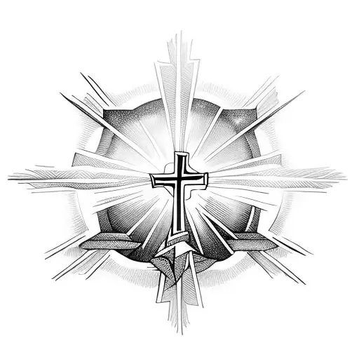 Three Crosses Like The Jerusalem Crosses With The Sun In The Background And Rays Coming Forward