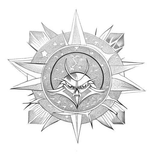 Metal Eagle Crest Above A Sun Partially Eclipsed By A Larger And Smaller Moon