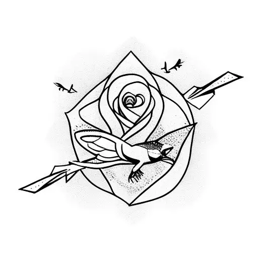 Flying Sparrow With A Rose