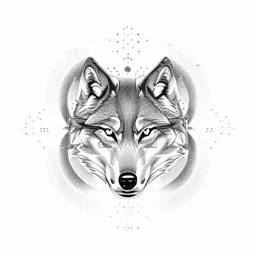 Gemotric Line And Circle With A Wolf Covered In Smoke