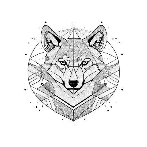 Horizontal Lines And Circles With A Wolf Covered In Smoke