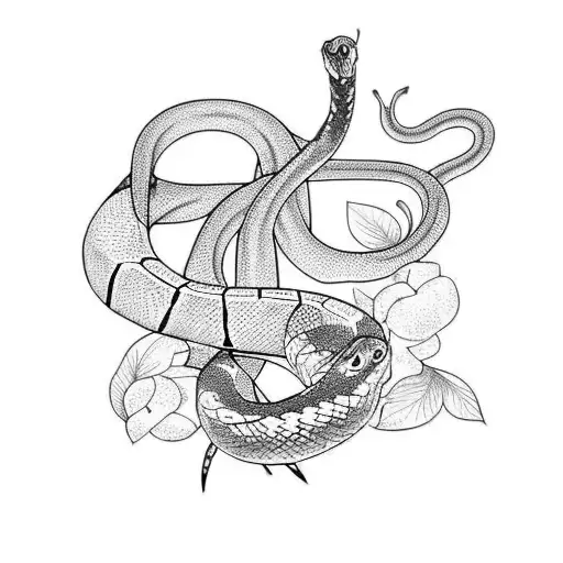 Snake And Cherry Blossoms Wrapped Around Forearm