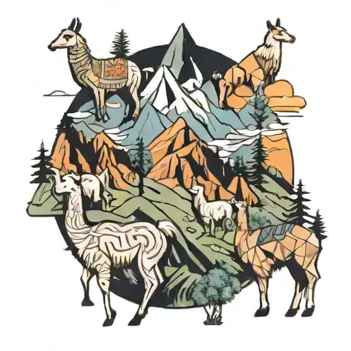 Llamas On A Mountain Landscape Inside