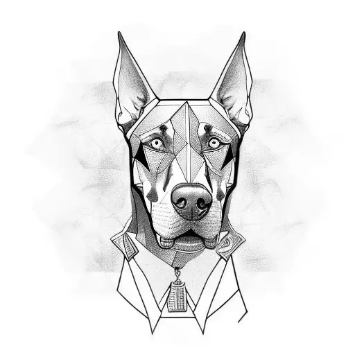 Doberman And Husky Faces With Geometric Sketch