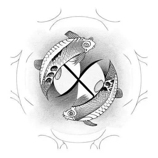 Koi Fish Revolving Around Yin Yang