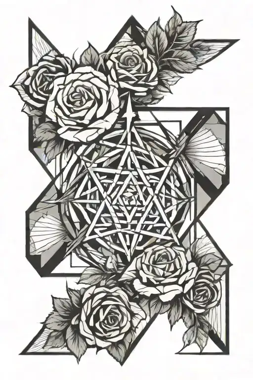 Heptagram And Rose Intertwined And An Arrow