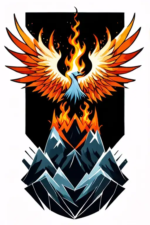Father Symbol With Mountains Rising Phoenix From Fire