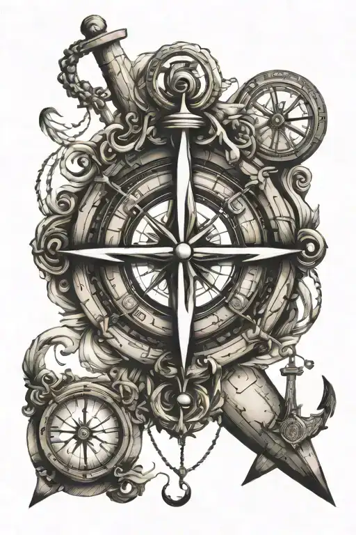Anchor Hourglass Compass Water