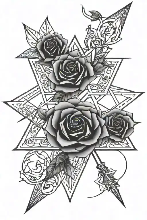 Heptagram Star And Rose Intertwined Arrow Going