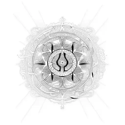 A Celestial-inspired Abstract Design Incorporating Intricate Lines And Mystical Symbols