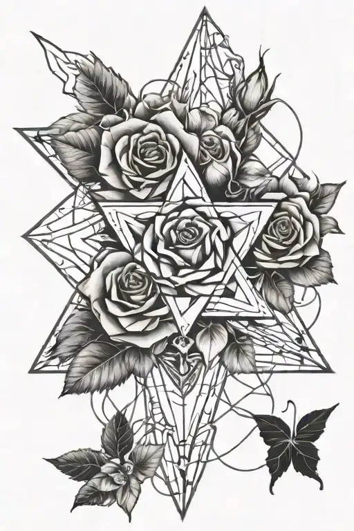 Heptagram And Rose Intertwined