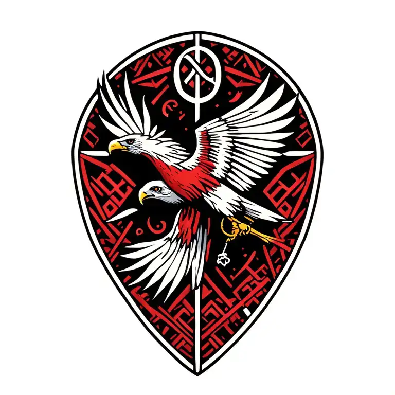 Red Kite Flying With Viking Symbol For Family