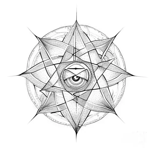 3 Pointed Star Surounded By A Pentagram Surroinded By A Septogram Woth An Eye In The Centre