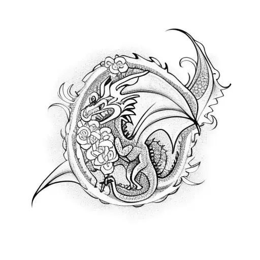 Cute Dragon With Flowers Around