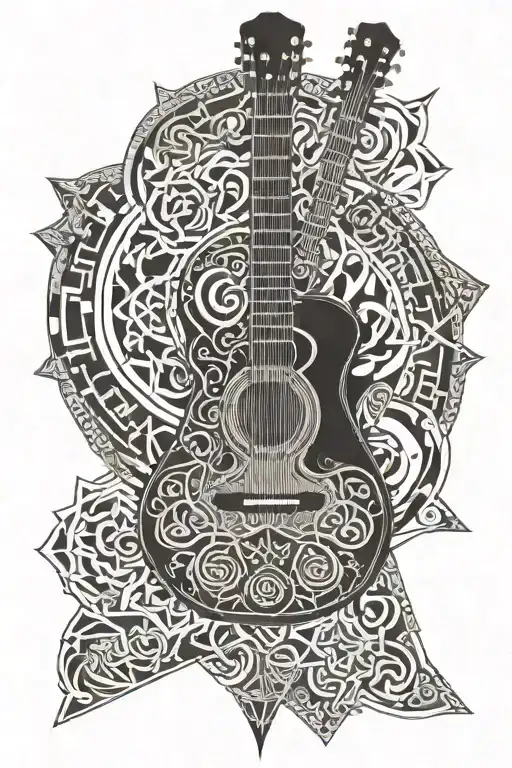Guitar With Buddhism Symbols