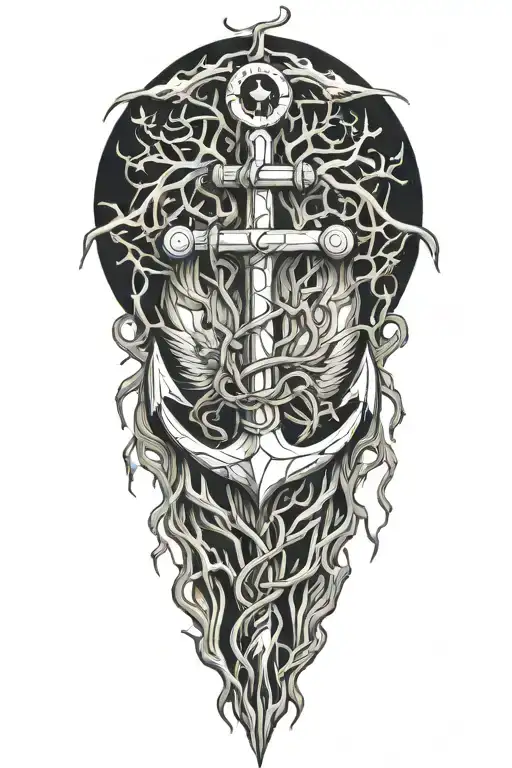 Anchor Wrapped In Tree Roots Reaching Deep