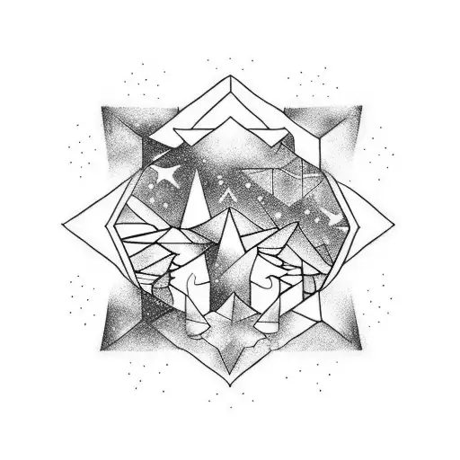 Line Tattoo On Chest With Stars And Mountain