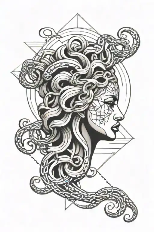 Geometric Tattoo Of Medusa For Fore Arm