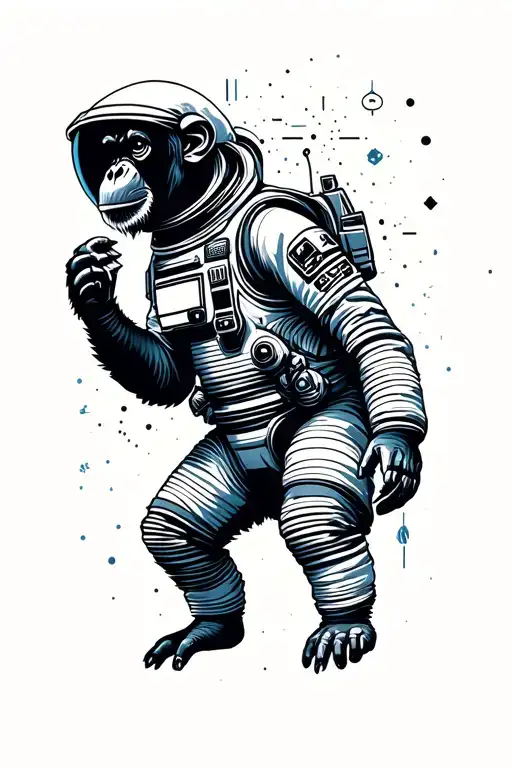 Cyberpunk Chimpanzee Astronaut Floating In Space