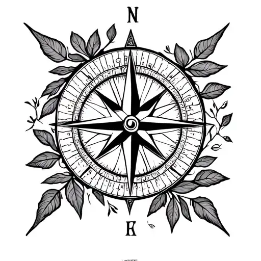 Compass With Leaves Intertwined