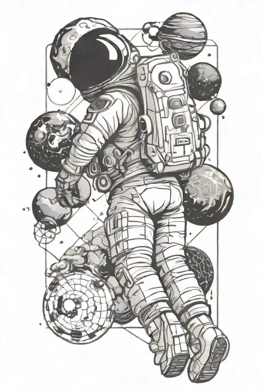 Astronaut Lost In Space Surrounded By Planets