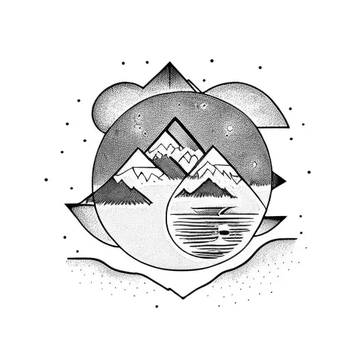 Sun And Moon With Mountains